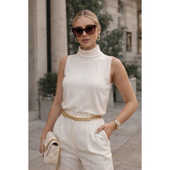 J. Crew Sweaters - J Crew Cashmere Mockneck Sweater Shell Womens M Ivory Sleeveless Luxury‎ BS973